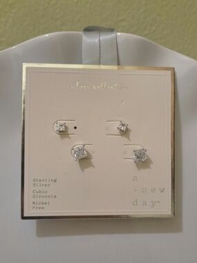 Sterling Silver Cubic Zirconia Stud Earring Set